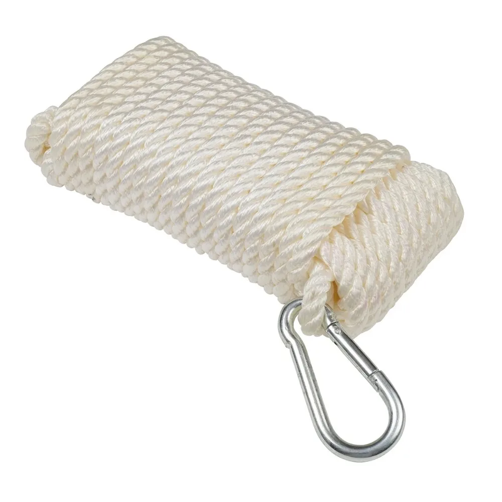 3/8"x50' Nylon Marine/Boating Twisted Anchor Line - สีขาว ความยาว 50 ฟุต