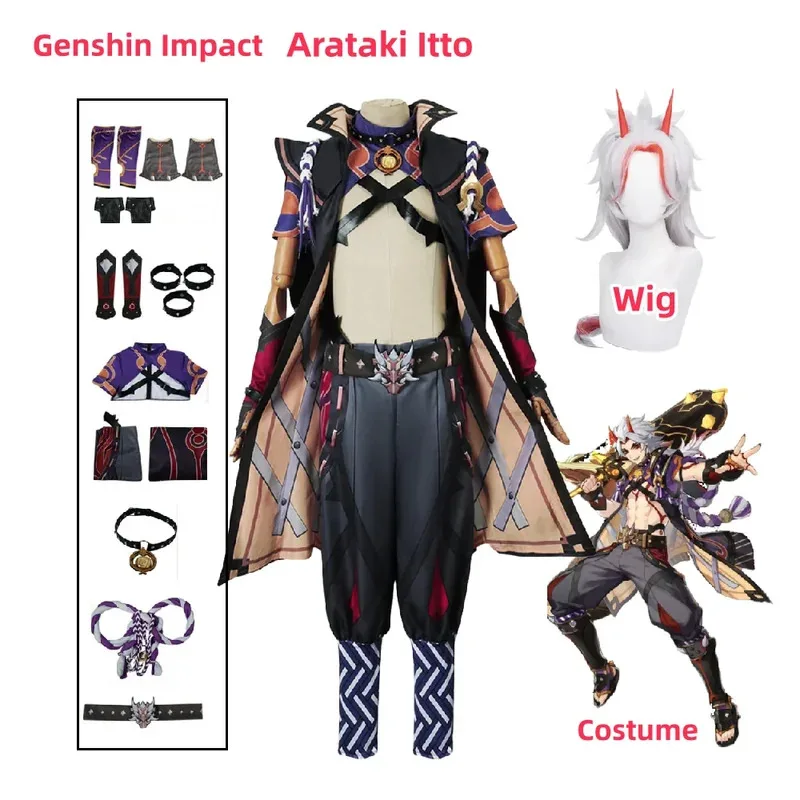 OP01 Arataki Itto Cosplay Costume Uniform Wig Anime Halloween Carnival Party Clothes6Gd@!