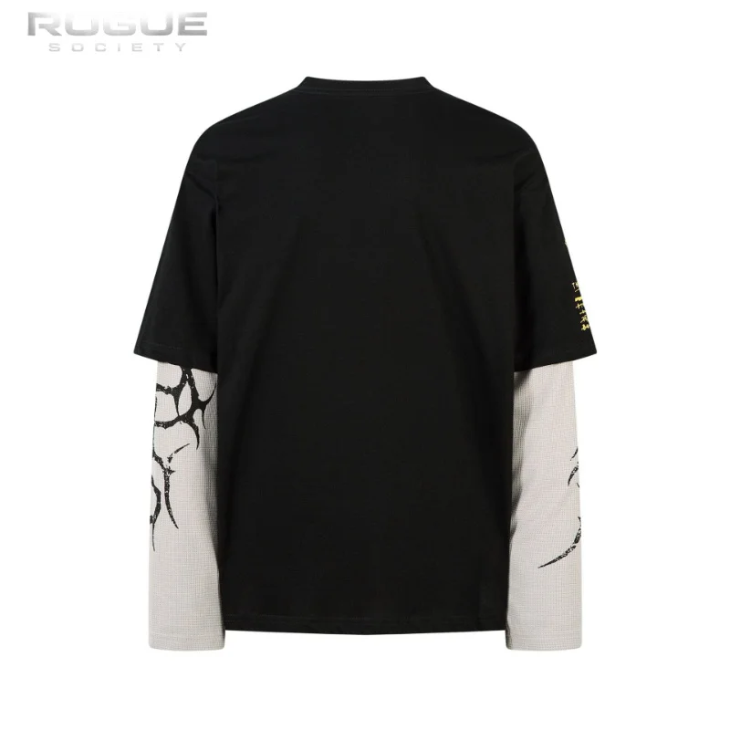 Fake two Pieces T Shirts Streetwear Hip Hop Long Sleeve T-Shirt Y2K Letter Graffiti Printed Men Harajuku Punk Gothic Tops Luxury