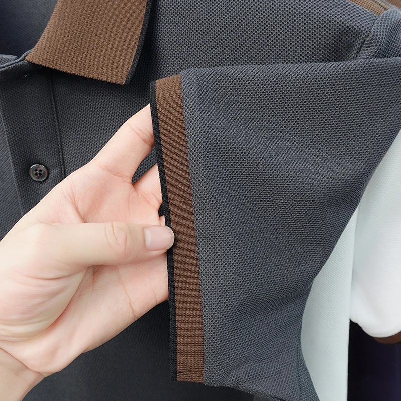 Luxuriöses Herren-Poloshirt mit Stickerei, Neues Einfarbiges Kurzarm-Shirt mit Kragen, 100% Baumwolle, Business-Casual Herrenbekleidung – Detail 17