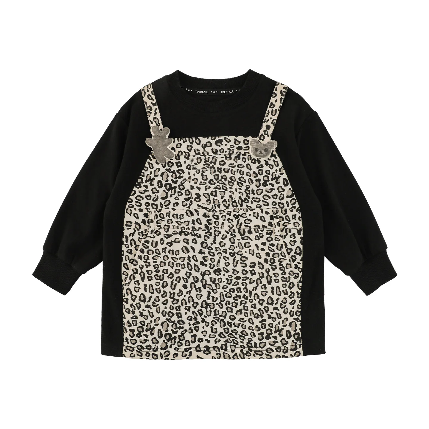 

2026 Spring New Fake Two-piece Leopard Print Sweater Loose Children's Top Kids Clothes Girls