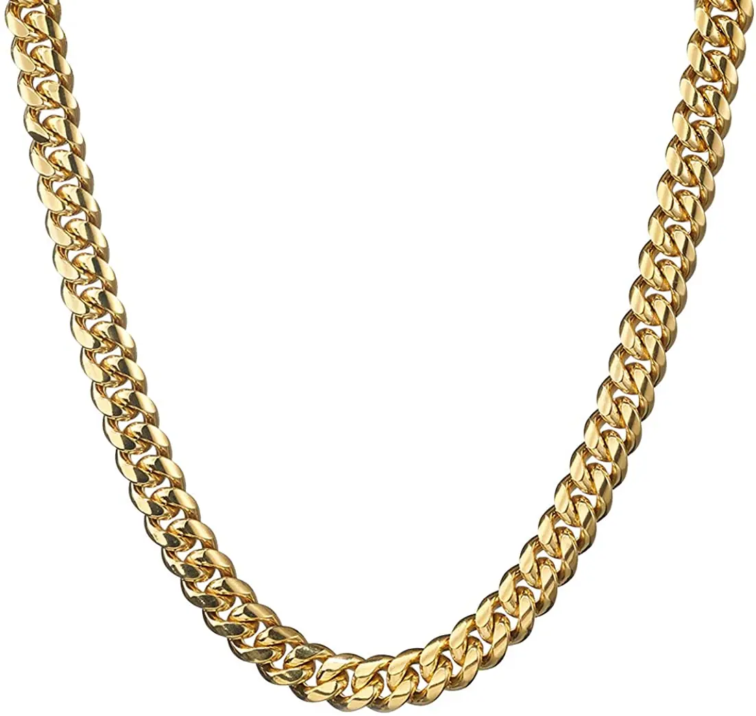 Granny Chic High Polished Gold Color 316L Stainless Steel Curb Cuban Link Chain Necklace or Bracelet Jewelry Gift  for Men Women