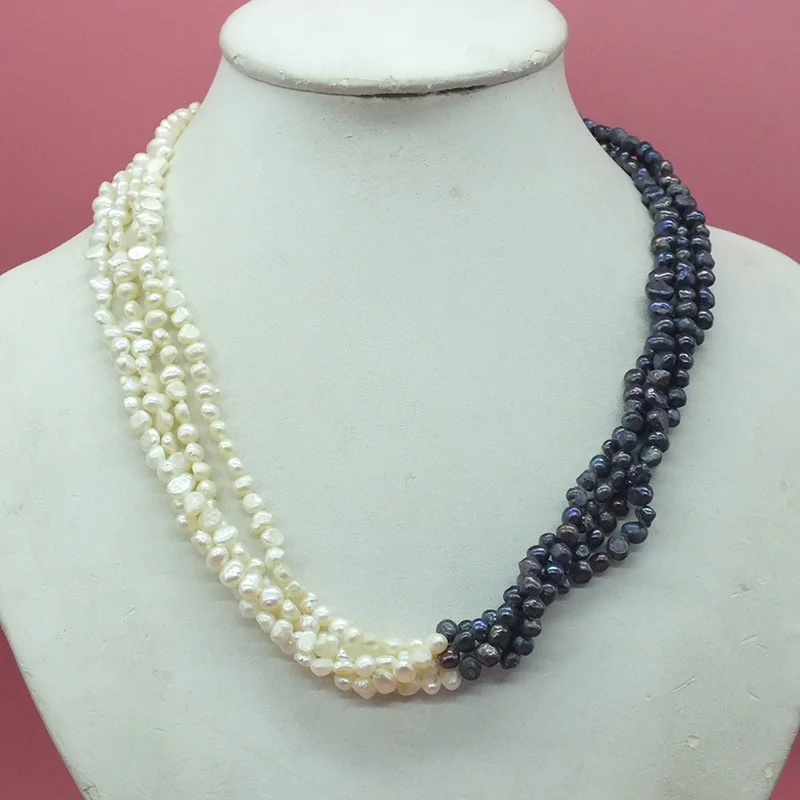 18 inches. 4MM multi-strand. Natural baroque pearl beaded necklace. Glamour Women's Jewelry