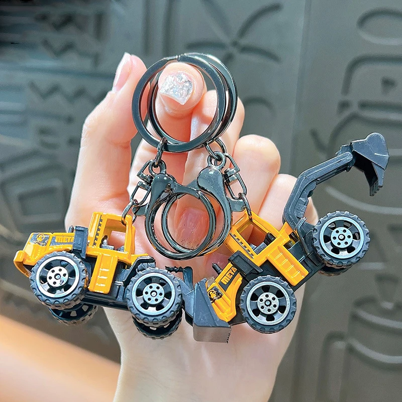 Cartoon Engineering Car Excavator Car Key Ring Creative Digger Mini Truck Keychain simulation Alloy Digger Key Chain Boys Gift