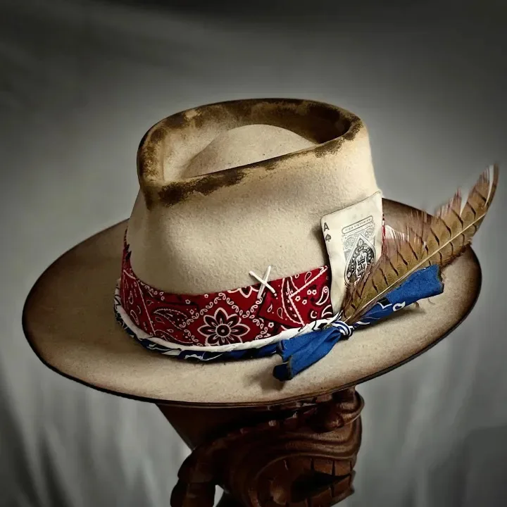 

Woven Ribbon Feather Decoration Sheepskin Hat