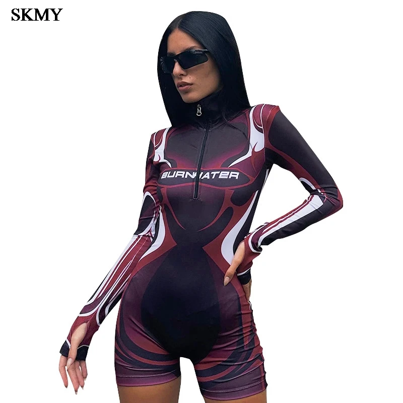 SKMY-Macacão feminino de zíper, macacão curto apertado, macacão estilo lazer, roupas de motocicleta, tendência verão, 2024