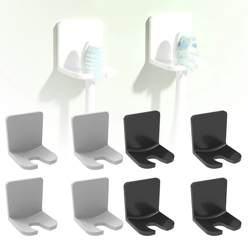 

4pcs Toothbrush Holder Wall Mounted Electric Toothbrush Storage Rack Bathrooms Self Adhesive Single Hook Hanging Key Plug Holder