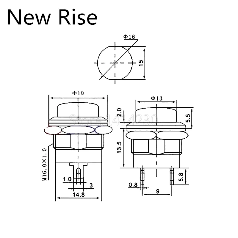 5PCS Diameter 16mm Push Button Switch R13-507 Reset Switch 6A 125VAC 3A 250VAC PB-02 No Lock Red Green Color