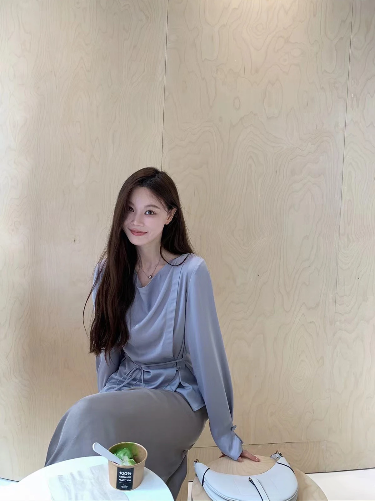 

Ele Sister Sle Silk Linen irt with Belt Tee Colors Available Ladylike Aosphere Polyester Fiber Blend