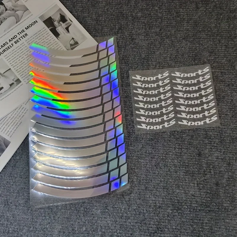 ملصقات عجلة عاكسة، شارات إطارات الدراجات النارية، حروف رياضية أوتوماتيكية مقاومة للماء من مادة PVC - مجموعة من 16 قطعة، ملصقات عجلة الدراجة النارية،