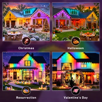 600FT Permanent Outdoor String Lights RGB+IC,IP67 Waterproof Eaves Lights, App & Remote Control, Music Sync, MyDIY Timer, Easy Install for Patio, Roofline, Garden, Deck, Fence Holiday Decor 6