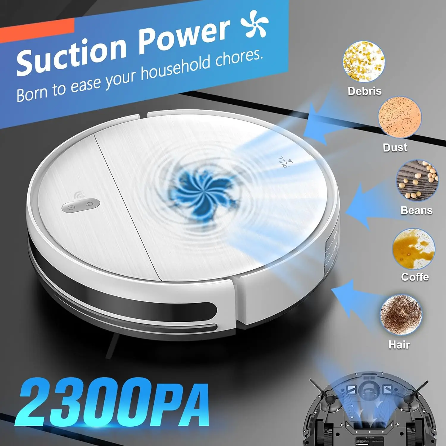 2-in-1 Robot Vacuum & Mop, App/Alexa Control, Strong Suction, Pet Hair, Carpet view 4