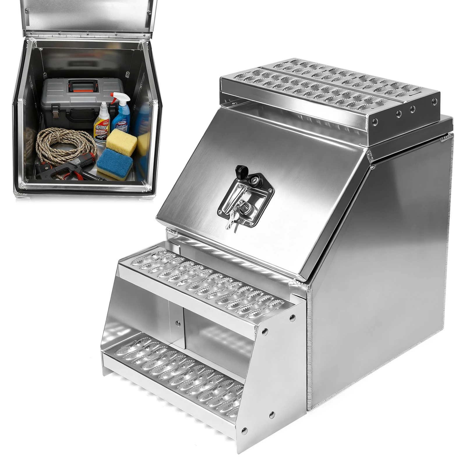 

18in Aluminum Semi Trucks Frame Truck Tool Box 17.99x27.99x25inch with T-Handle Latch Lock for Peterbilt Kenworth & More