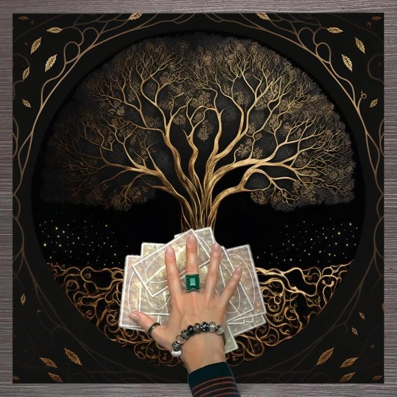 Q39E Altar Cloth Tapestry Life Tree Tablecloth Ritual Spiritual Cloth for Tarot Table Cover Cloth Tarot Witchcraft Supplies