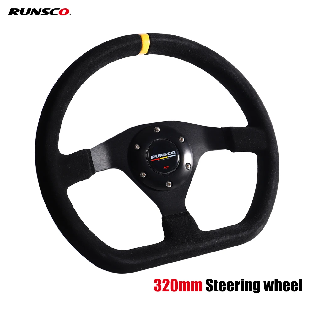 320mm Flat Steering Wheel Suede Frame Aluminum Racing Drift Pc Game Universal Steering Wheel Control