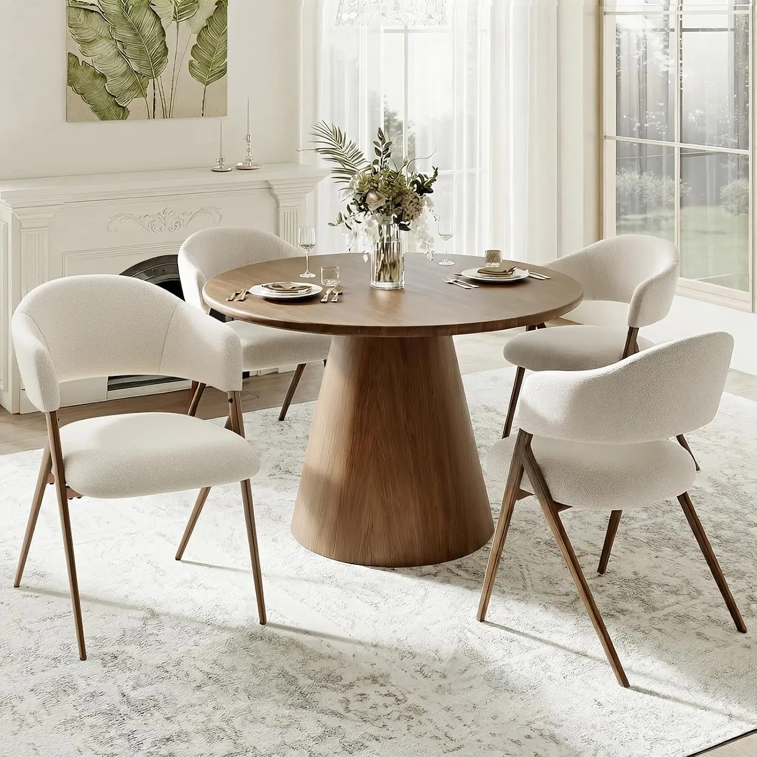 Dining Chairs Set of 4, Modern Upholstered Dining Room Kitchen Chairs with Iron Legs, Open Back and Padded Seat, for Living Room/Restaurant/Cafe, Beige