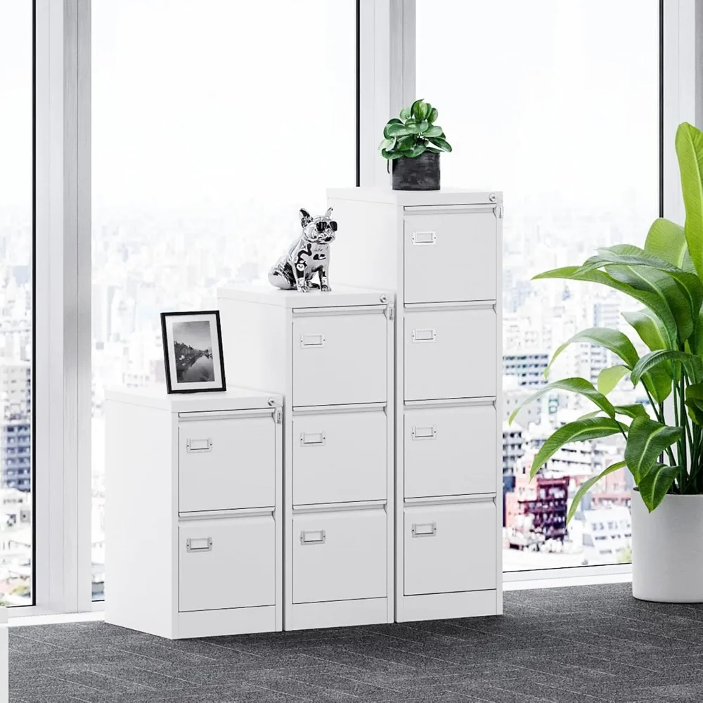 File Cabinet, White Vertical Filing Cabinets with Lock, Home Office File Folders Storage Cabinet for Letter