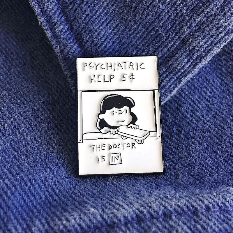 Lucy Lapel Pin Psychiatric Help Design Pin Badge Custom Soft Enamel The Doctor Brooch For Cloth Accessory Jewelry Gift