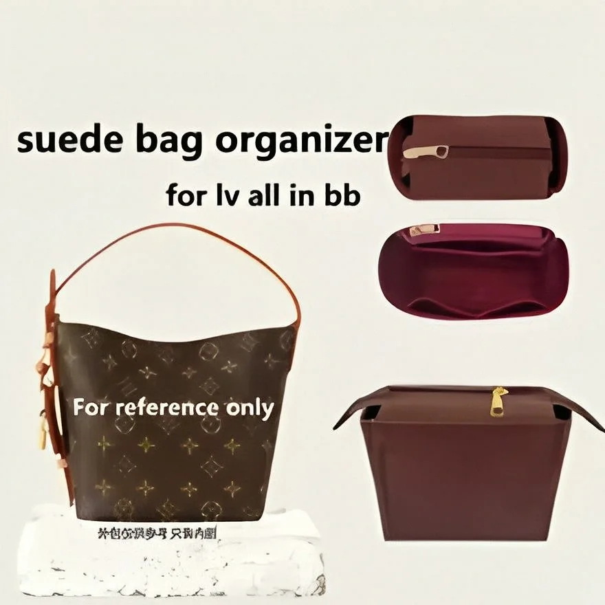 Bucket Bag Suede Organizer Insert Fit All In BB Handbag Liner Zipper Pocket Purse Inner Storage Shaper Divider