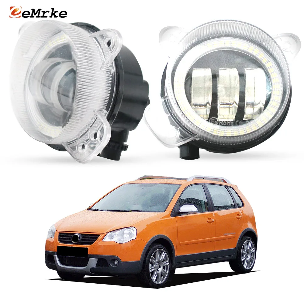 

Светодиодные противотуманные фары в сборе для Volkswagen CrossPolo Polo Cross 2006-2009 Angel Eye DRL Ring Дневные ходовые огни Автомобильные фары