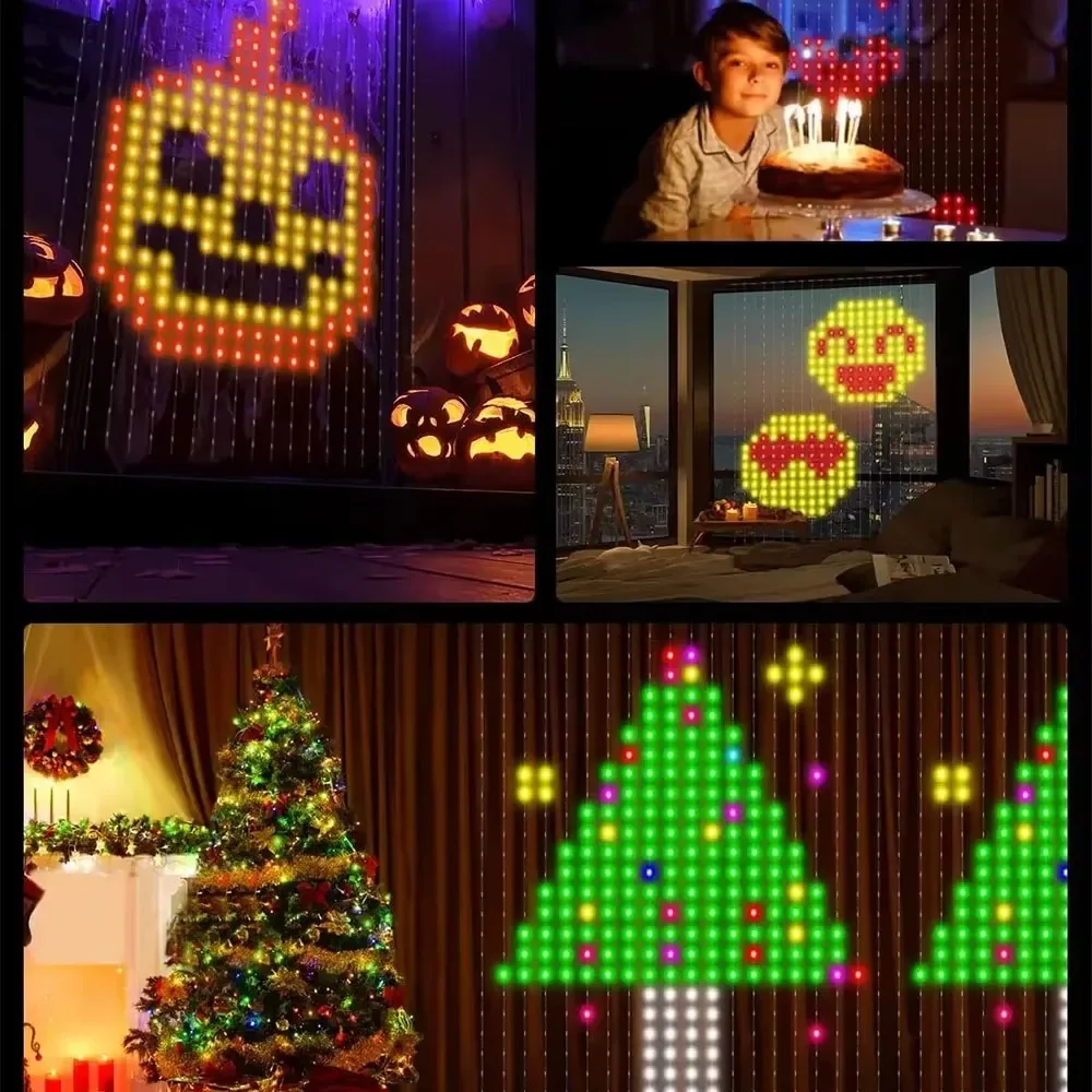 Waterproof Smart Curtain Lights Halloween Christmas Window Decor Outdoor Courtyard Path Lighting Dynamic Color Change Light Show