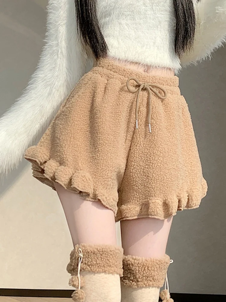 SMTHMA 2025 شتاء جديد مشعر أسفل موجة حافة السراويل غير رسمية للنساء نحيل الأحذية Lambhair واسعة الساق السراويل #1