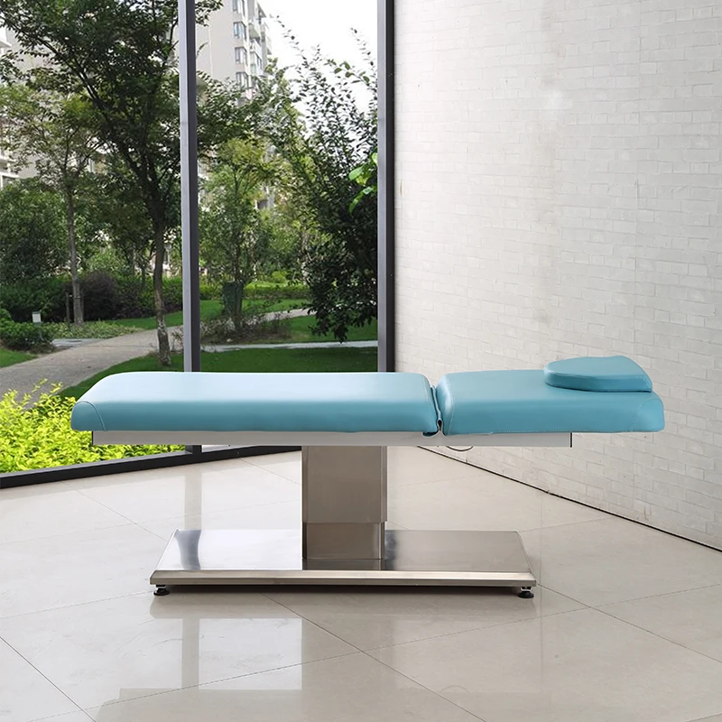 

High Quality Blue Stainless Steel Electric Beauty Massage Bed 2 Motor Can Be Customized LOGO Salon Store