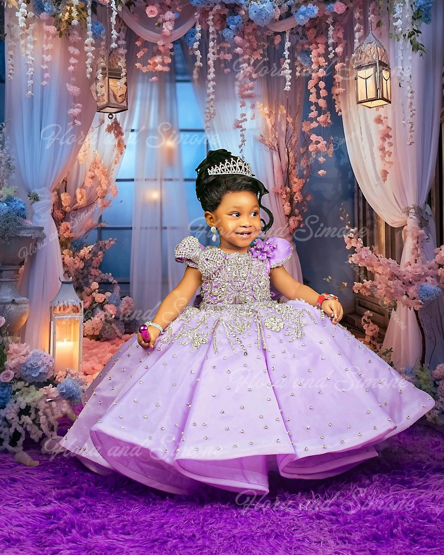 Vestidos de niña de flores moradas para boda, vestido de fiesta de cumpleaños de banquete de noche de princesa pequeña de calidad de cristal de lujo personalizado