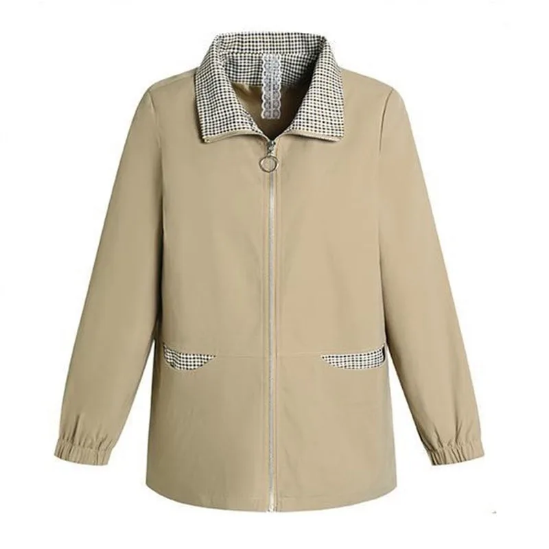 Trench da donna anziano di mezza età moda primavera autunno donna giacca a vento Casual donna giacca corta donna cappotti di base 5XL