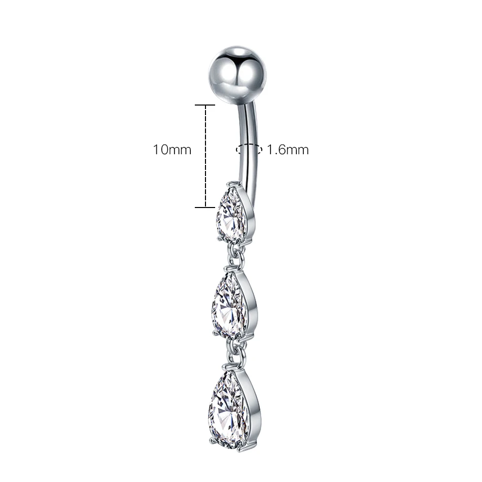 1Pc Titanium Belly Button Ring Externally Threaded Dangle Crystal with Chain 14G Bar Navel Piercing for Women Body Jewelry