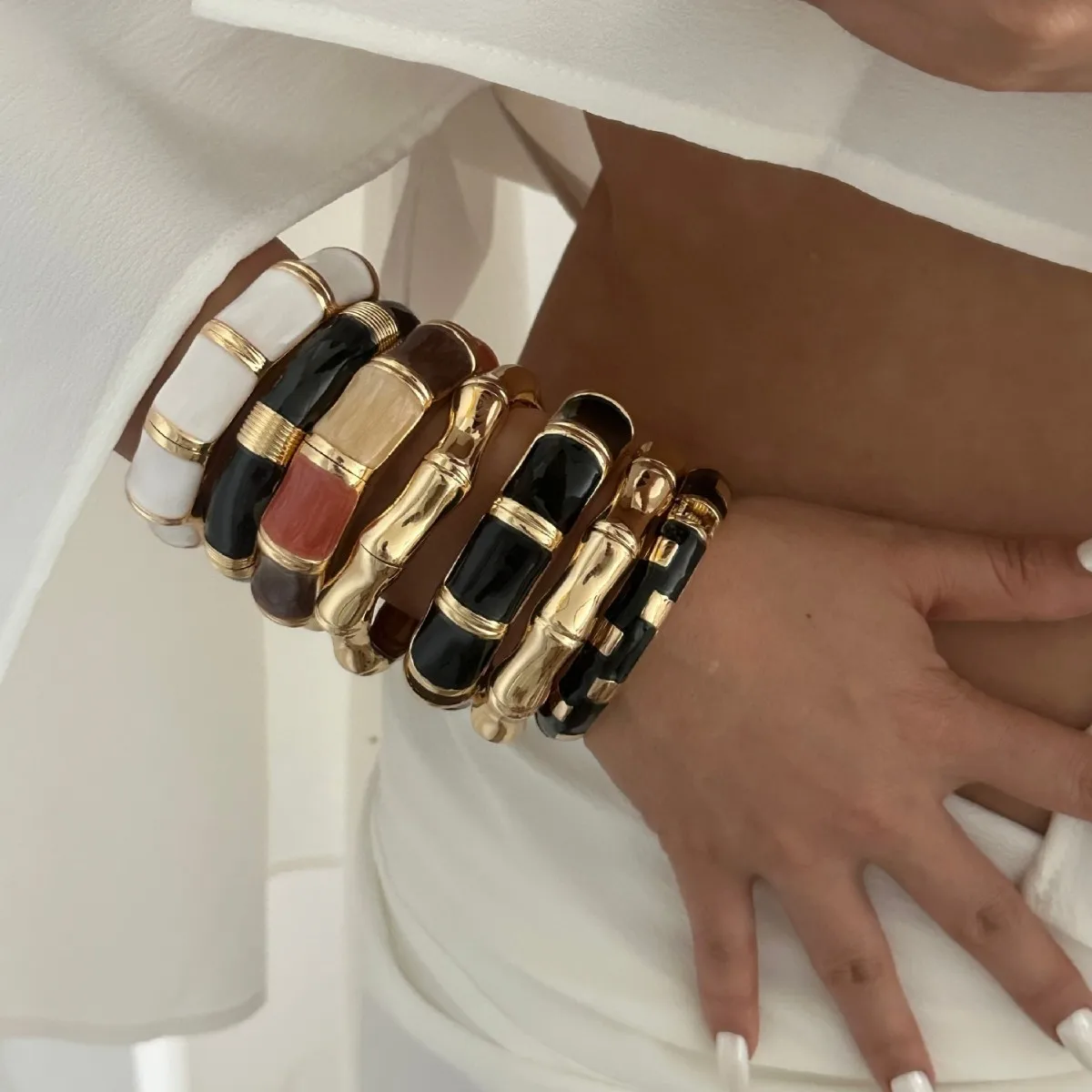 New Dripping Oil Geometric Irregular Acrylic Resin Wide Enamel Bangles for Women Punk Waterproof Cuff Bracelet Aesthetic Jewelry