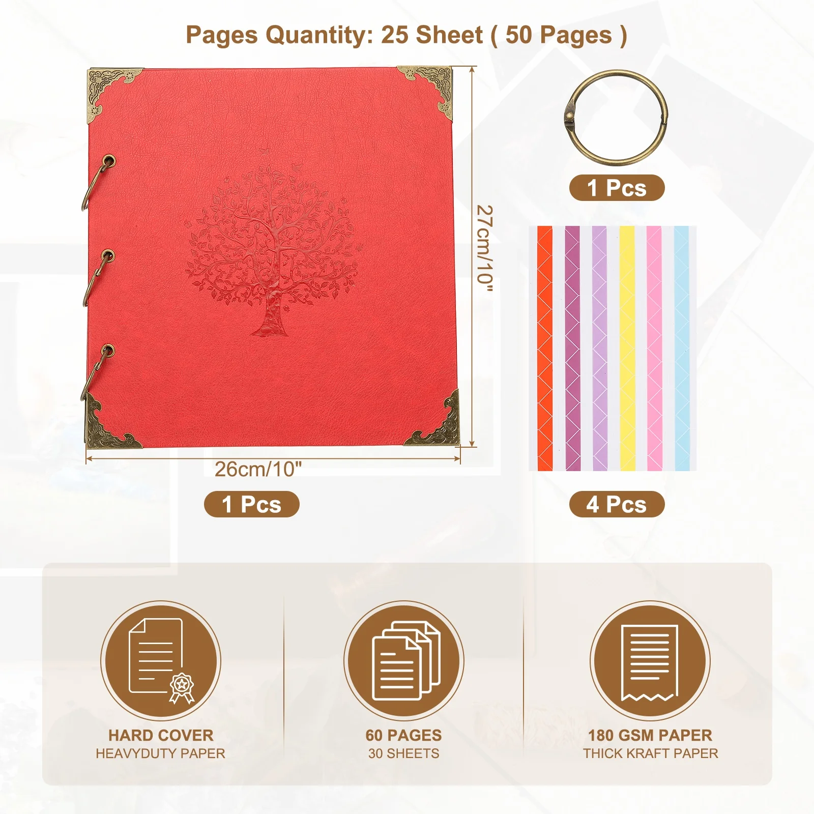1Set Leather Cover Hardcover Scrapbook DIY Photo Album Scrapbooking Supplies with Sticker Corner Protectors for Gift Memory Book