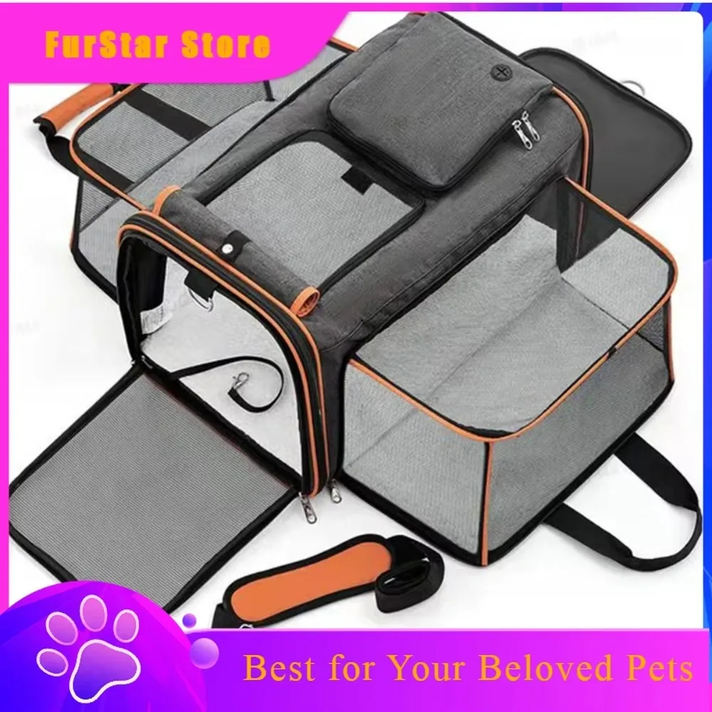 FurstarPortable Expandable Cat Carrier Bag Foldable Reversible Pet Travel Carrier Breathable Pet Backpack For Cat Dogs