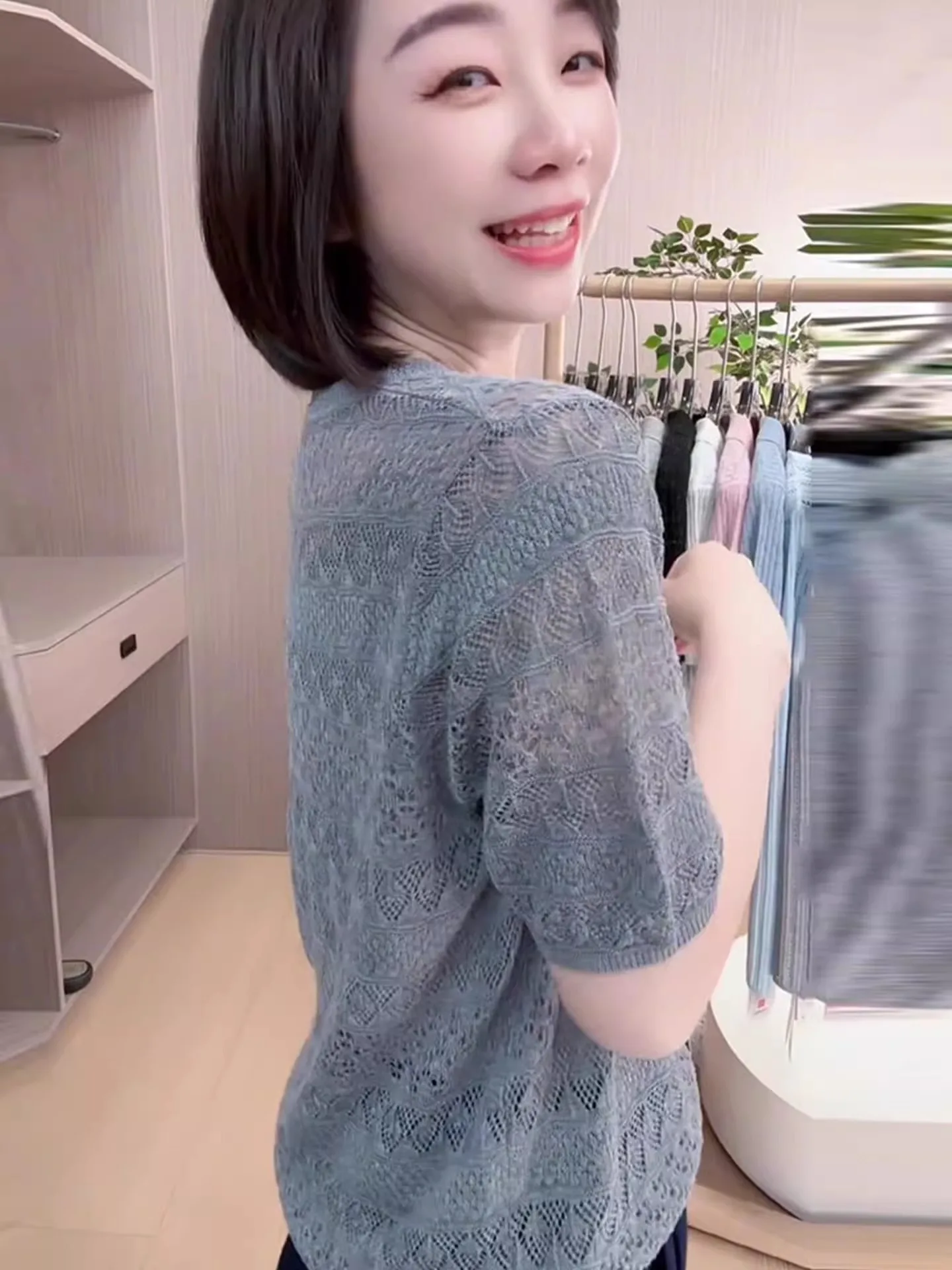 Cárdigan abierto de punto informal para mujer ort Sve redondo Ne un solo botón Color puro verano Faion ocio Sle Top