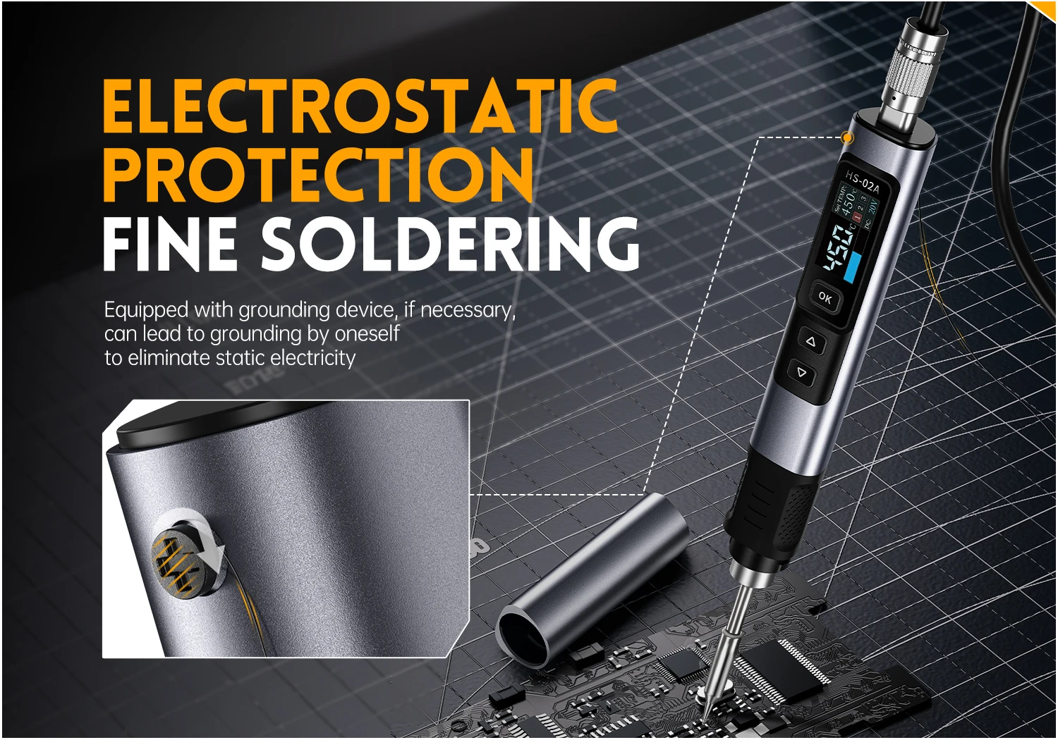 FNIRSI HS-02 Tragbares Wärme-Werkzeugkastenset, 100 W Leistung, einstellbare Temperatur, schnelle Erwärmung, Reparaturausrüstung, 100–450 ℃ für DIY-Reparatur – Detail 9