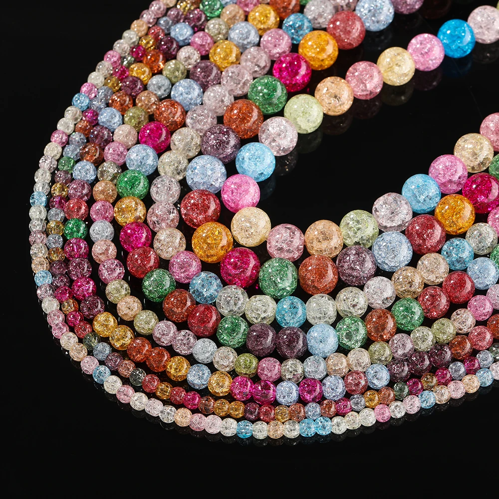 

4-10mm Mixed Color Glass Jewelry Beads Round Crackle Beads for Jewelry Making DIY Bracelet Necklace Accessories