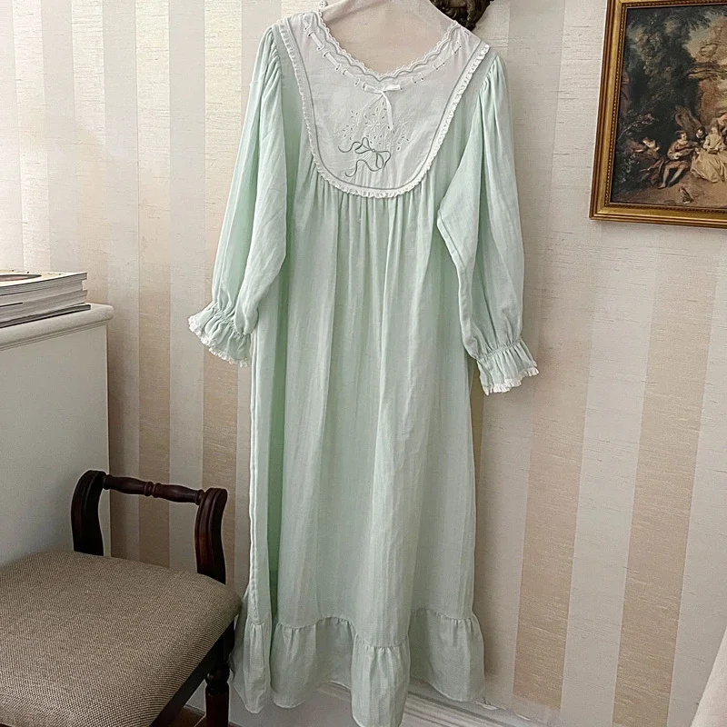 Embroidery Long Night Dress Women Summer Vintage Cotton Short Sleeve Peignoir Sleepwear Princess Nightwear Victorian Nightgowns