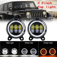 Par de luces antiniebla Led redondas de 3,5 pulgadas, luz de conducción con Halo ámbar blanco lada Priora para coches Gazelle Rusia, lámpara antiniebla