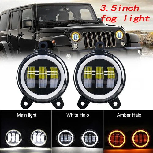 Par de luces antiniebla Led redondas de 3,5 pulgadas, luz de conducción con Halo ámbar blanco lada Priora para coches Gazelle Rusia, lámpara antiniebla