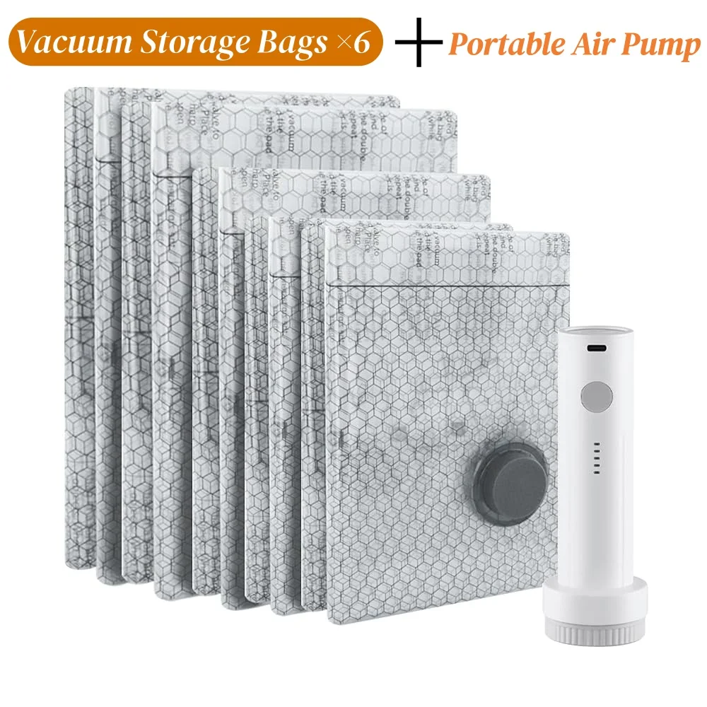 Bolsas de Vacío para Viaje para Ropa con Bomba Eléctrica Portátil, Paquete de 9 Bolsas de Compresión Ahorradoras de Espacio para Ropa, Equipaje y Maletas