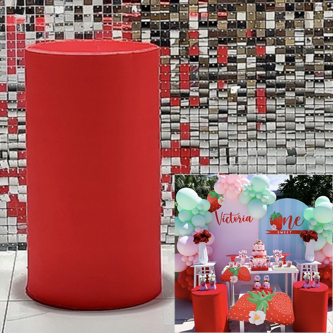 Czerwone nakładki na cylindryki na przyjęcie urodzinowe rozciągliwa nakładka na cokole Baby Shower desery obrusy rekwizyty dekoracyjne NO-1001