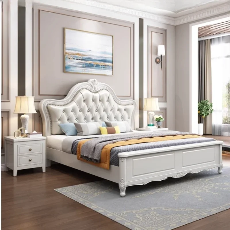 

Modern Queen Double Bed Wood High End Headboard King Size Double Bed European Princess Unique Cama Matrimonio Bedroom Furniture