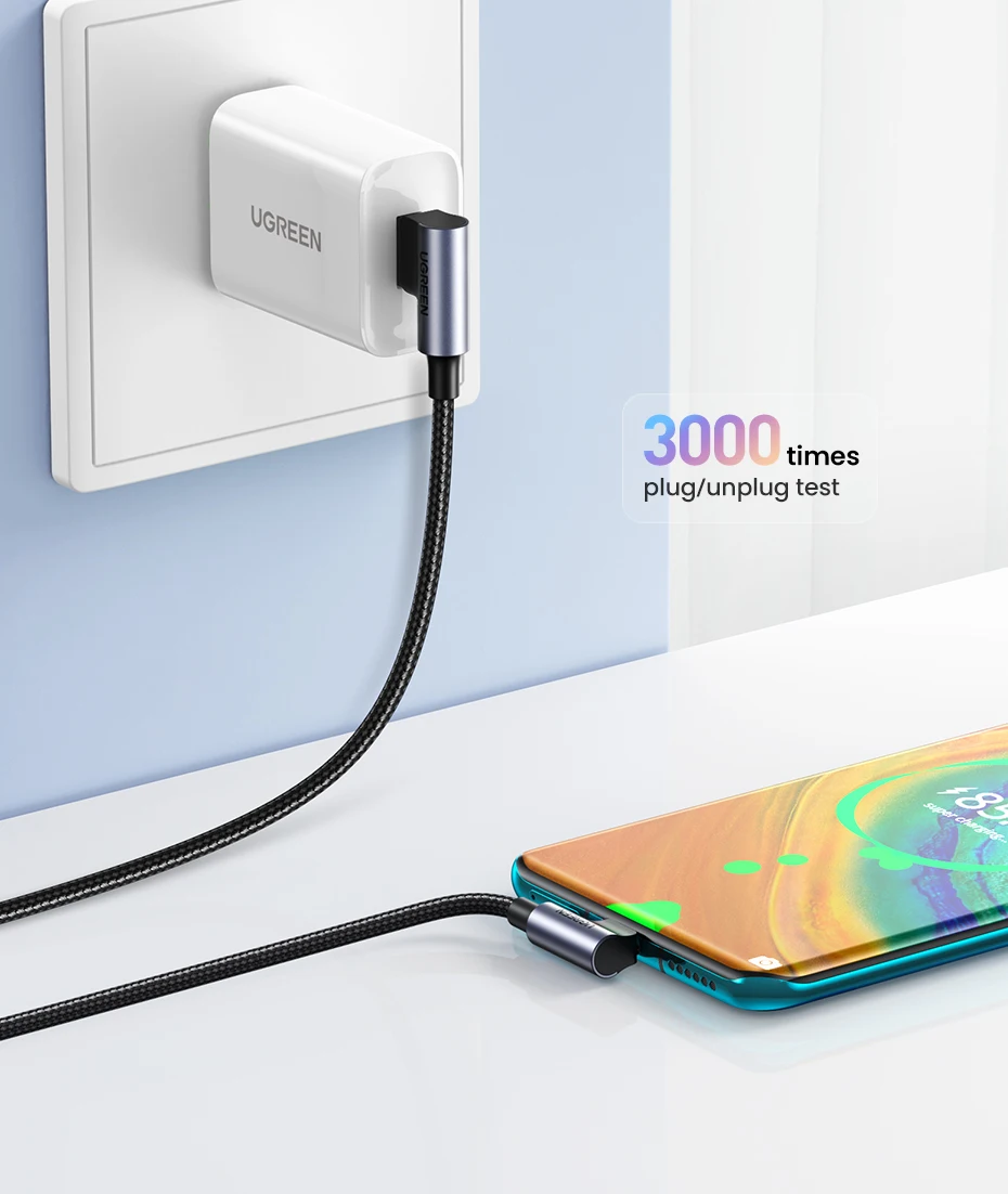 UGREEN 90 Degree USB C Cable Nylon Fast Charge USB Type C Cable for iPhone 17 16 Xiaomi Samsung S25 S24 Poco USB-C to USB-C Cord