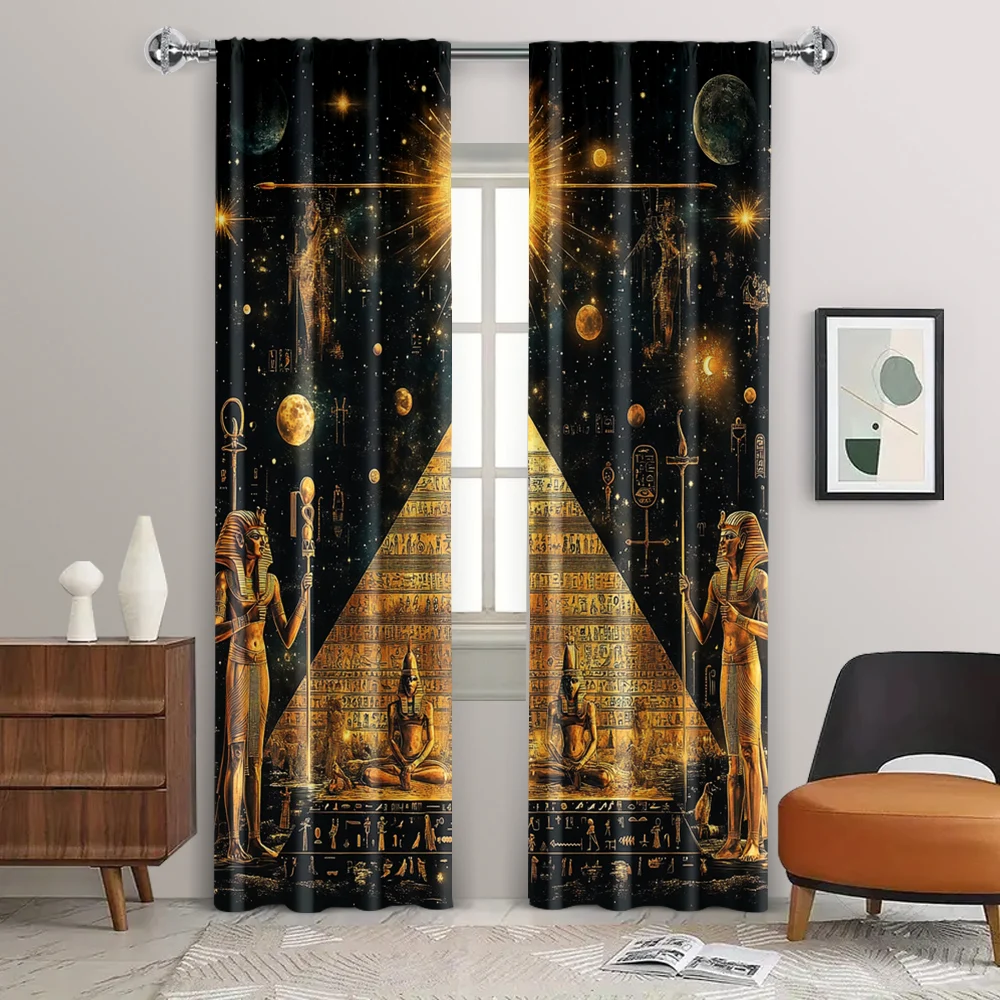 2pc,  Window Curtains Egyptian Pyramid Vintage 100% Polyester,Without Electricity Festive Holiday Applies to Multipurpose