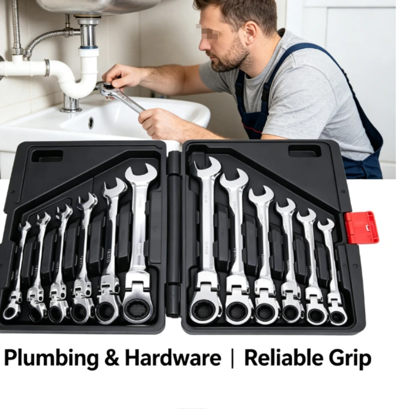 Heavy Duty Ratchet Wrench Set With Flexible Head For Automotive And Mechanical Repair Work