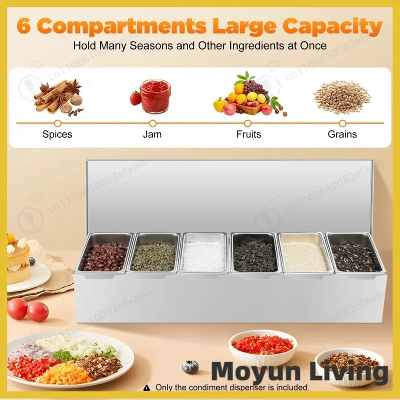 Seasonings Boxes Kitchen Removable Stainless Steel 6 Grids Dried Fruit Box