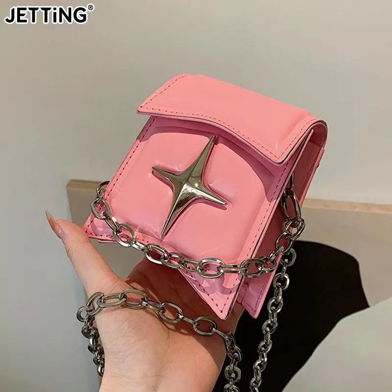 Vintage Korean Small Chain Shoulder Bag Flap Clutch Purse Handbags Y2K PU Leather Gothic Cross Girls Crossbody Ladies Bags