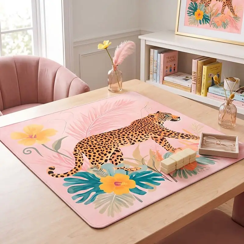VIKAMA Tropical Leopard Mahjong Table Mat, Non-Slip, Silent Square Game Mat, Mahjong and Poker Table Decoration