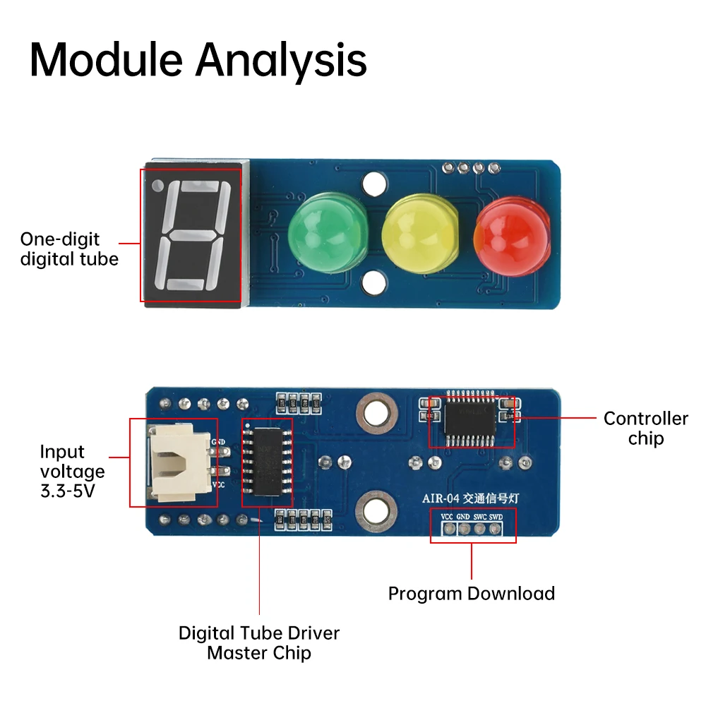 LED Traffic Light Display Module DC3.3-5V Intelligent Signal Board for Creating Traffic Light System Models