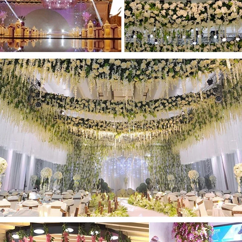 12Pcs Wisteria Artificial Flower Rattan Wreath Arch Wedding Home Garden Office Decoration Pendant Plant Wall Decoration